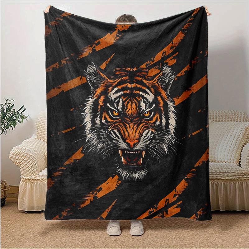 1 stuks Oranje Strepen Tijger Deken Cartoon Plaid voor Kamerdecoratie, Cadeau-idee, Woonkamer, Reizen, Kamperen, Auto Dekens