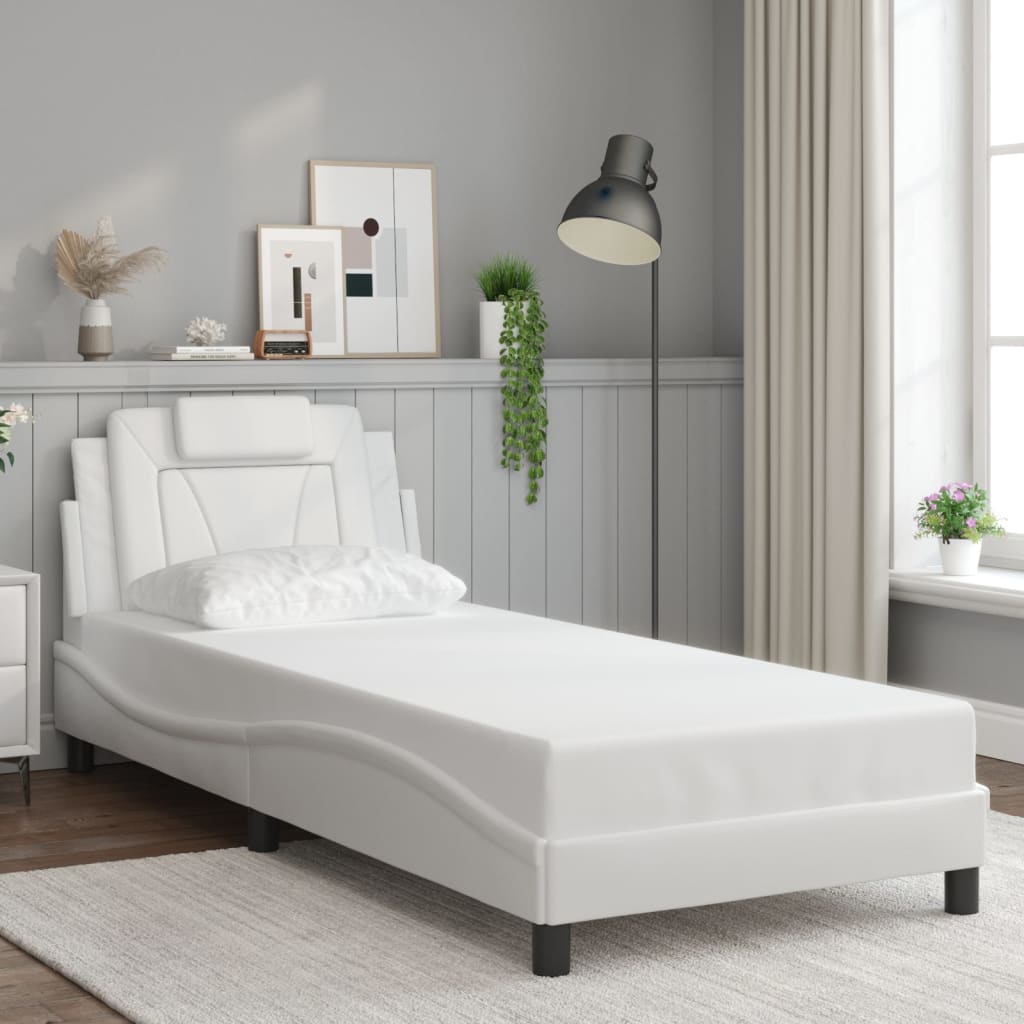 Vidaxl Bed Frame With LED, White, 90X200 Cm, Faux Leather