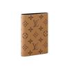 Louis Vuitton MONOGRAM REVERSE Fecho de Aba com Impressão da Marca Porta-Passaporte em Lona Revestida Estilo Unissex Cáqui