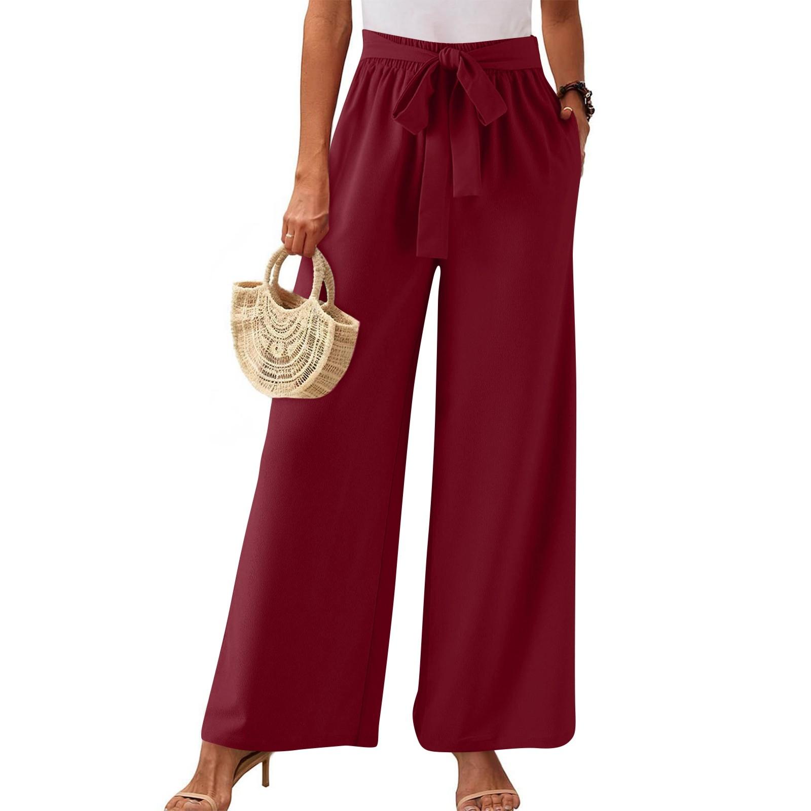 

Женские модные однотонные повседневные брюки с карманами на шнурке и высокой талией XXXL винный