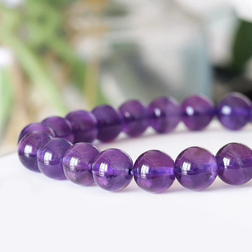 Natural Amethyst Bracelet 10mm Beads for Men & Women, Jewelry Healing Elastic Bracelet To Enhance Wisdom & Bring Good Luck, Happiness & Prosperity