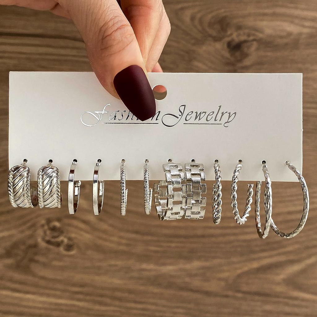 Геометрические многослойные серьги с жемчугом типа C, серьги-гвоздики, 6 пар, набор сережек-карт, комбинированные женские