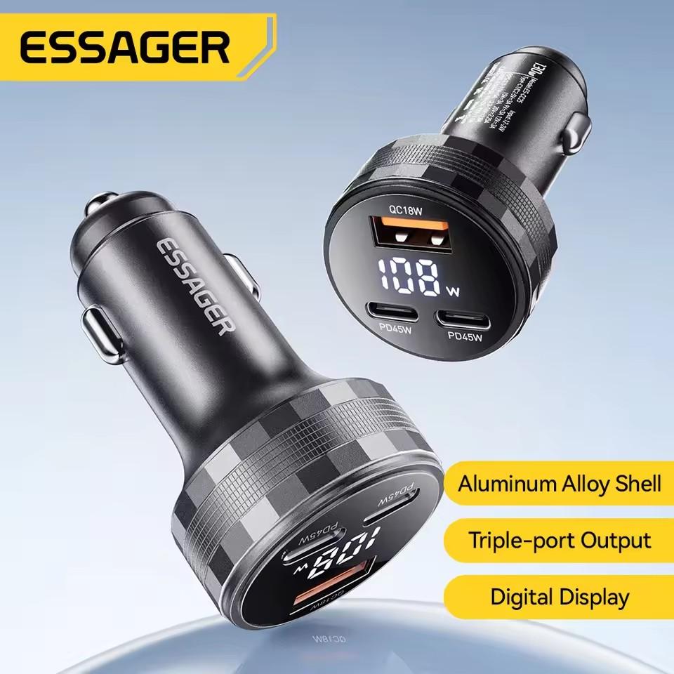 Essager USB C Car Charger 3 Ports 108W Type C Fast Charge PPS PD3.0 QC Car Phone Charger For iPhone 16 15 Samsung Huawei Xiaomi