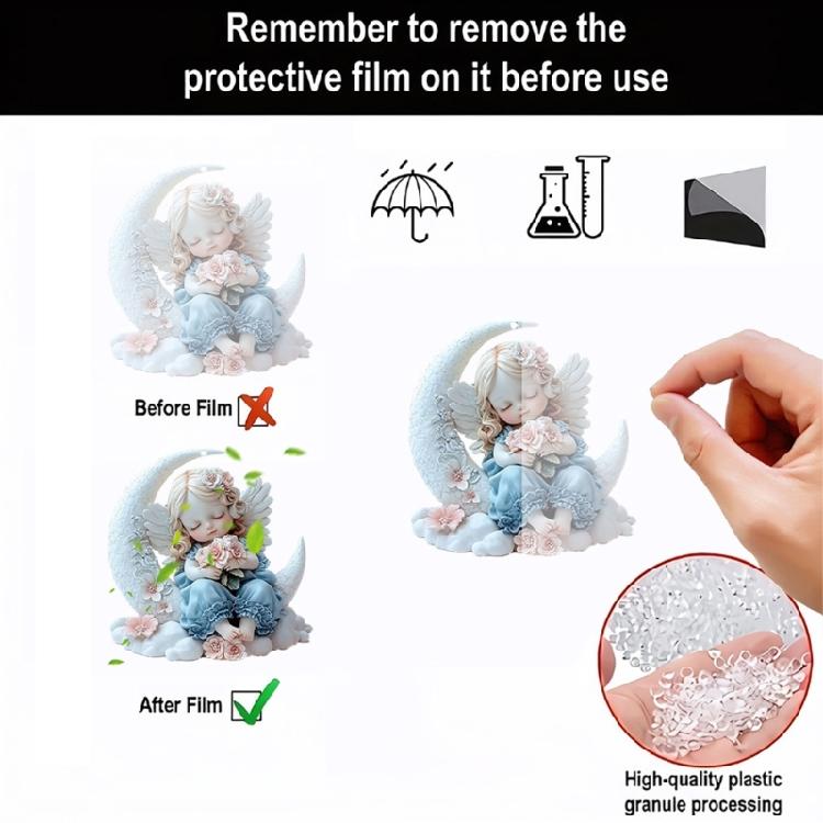 2D Angel Baby On Moon Acrylic Pendant Keychain Bags Charm Car Hanging Ornament Gift For Holiday Homes Office Decors