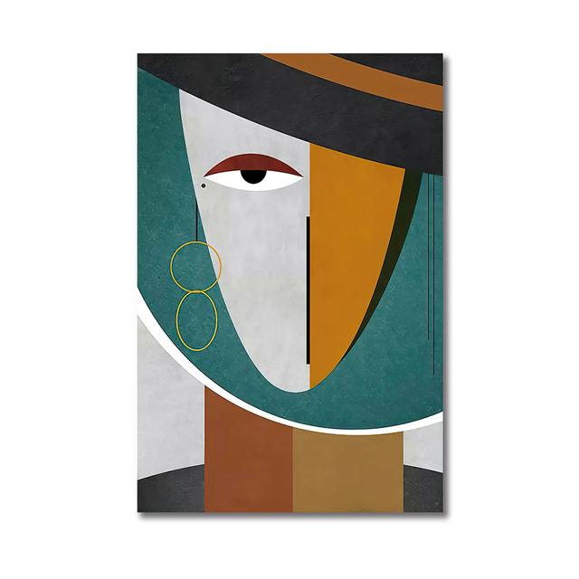 Oljemalerier i Picasso-stil, abstrakte geometriske linjer, kvinnelige ansiktsbilder, plakater og hjemmedekor