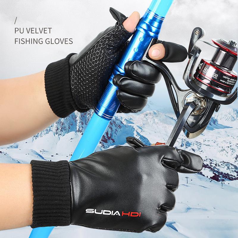 Men's Waterproof Winter Leather Gloves: Windproof, Touchscreen, Fingerless Flip Cover for Cycling, Driving, Fishing, and Takeaway Riding