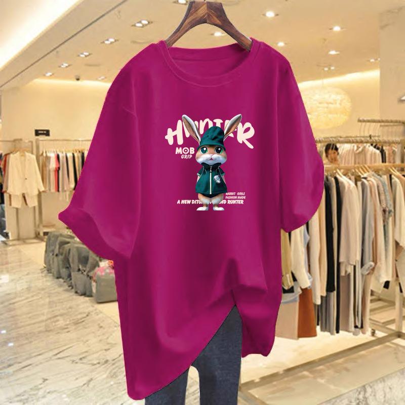 Summer New Cotton Fashion Rabbit Print Loose Short-sleeved T-shirt Women's Top Bottoming Shirt