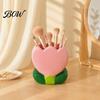 Office Desk Accessories for Women Tulip Makeup Brush Holder, Resin Cosmetic Organizer Vanity Desk, Cute Flower Pen Floral Stationery Cup