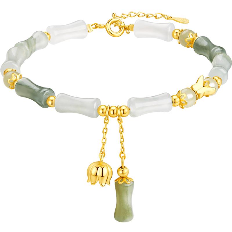 Women s Elegant 925 Silver Hetian Jade Bamboo Bracelet