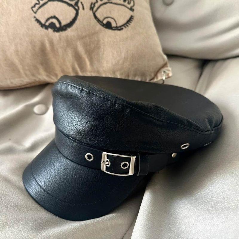 Trendy PU Leather Beret Hat Gothic Lolita Punk Cap Versatile Beret Retro Flat Tops Visor Newsboy Cap Painter Hat Octagonal Cap