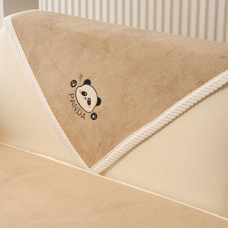 New Milk Velvet Panda Sofa Cushion Autumn And Winter Plush Cartoon Seat Cushion Fixed Non-Slip Sofa Cover Winter Cover