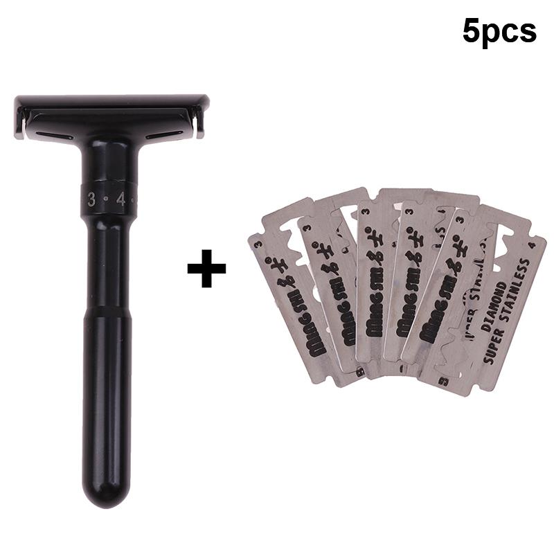Men Shaver Barber Tools Hair Razor Adjustable Double Edge Classic Safety Razor With 5 Pcs Stainless Steel Blades Shaver