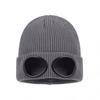 Unisex Goggle Knitted Beanie Hat with Removable Glasses Thick Fleece Lined Windproof Warm Winter Skull Cap for Outdoor Skiing Snowboarding