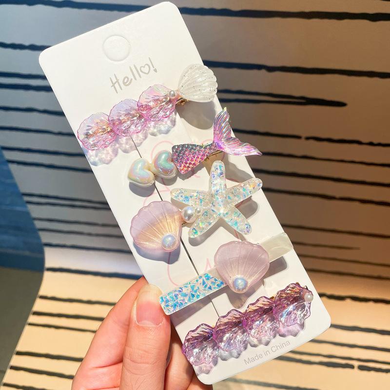 5 Pcs/Set Mermaid Starfish Shell Hairpins Girls Cute Hair Clips Hairgrips for Women Barrettes Hair Styling Tool Hair Accessories