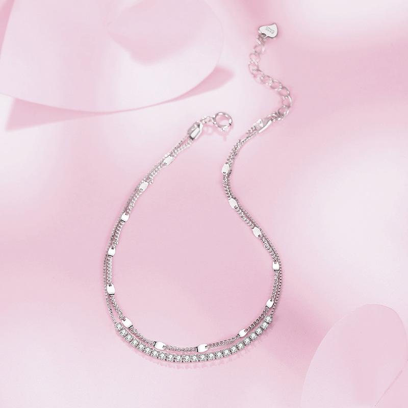 Tancise 925 Sterling Silber Zirkon Armband Schmuck Geometrische Perlenkette Gliederarmbänder Mode Feines Hochzeitsgeschenk für Freundin Frauen