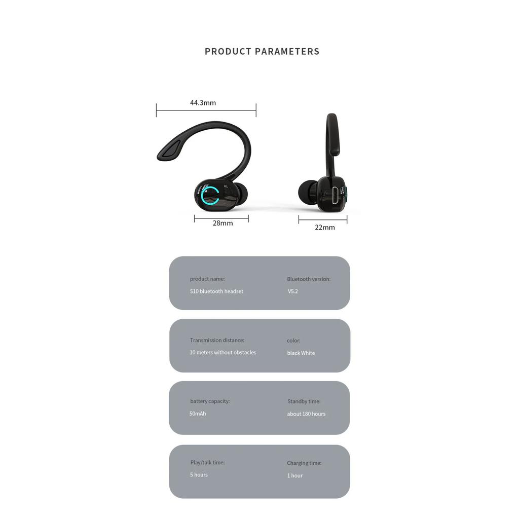 Bluetooth 5.2 Business Wireless Headphone Ear-Hook Mini HIFI Bass Noise Cancelling Earphone with Mic Earbuds Sport Game Headset