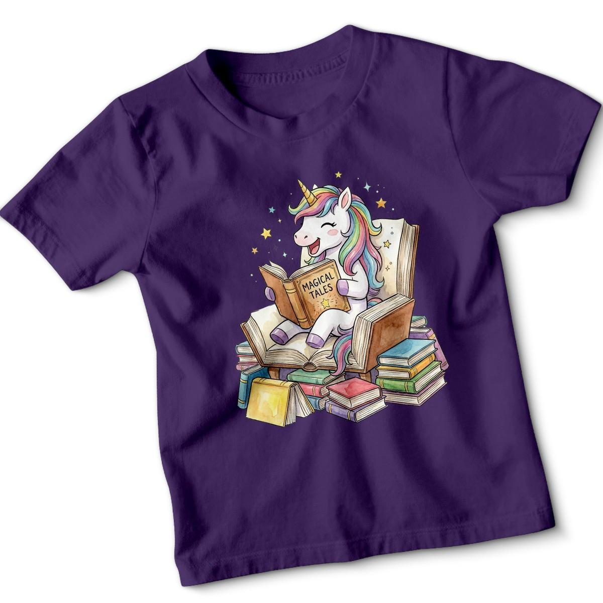 Magical Tales Unicorn Reading Fantasy Girls T-Shirt Cute Kids Tee 130