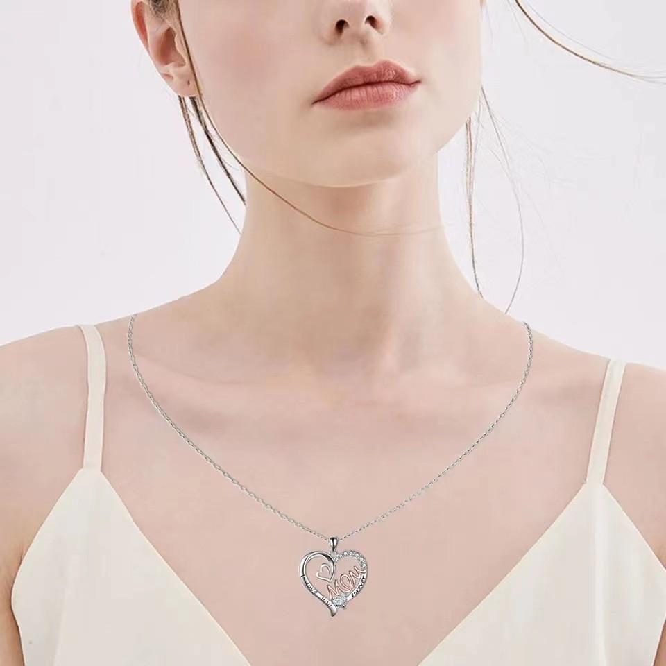 Shaped Dazzling Heart Love Mom Necklace In Alluring Alloy For Chic Mothers Day Gifts