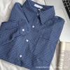 Women's American Retro Blue Plaid Shirt - Korean Style, Slimming, Loose Fit, Sun Protection, for Spring & Autumn.