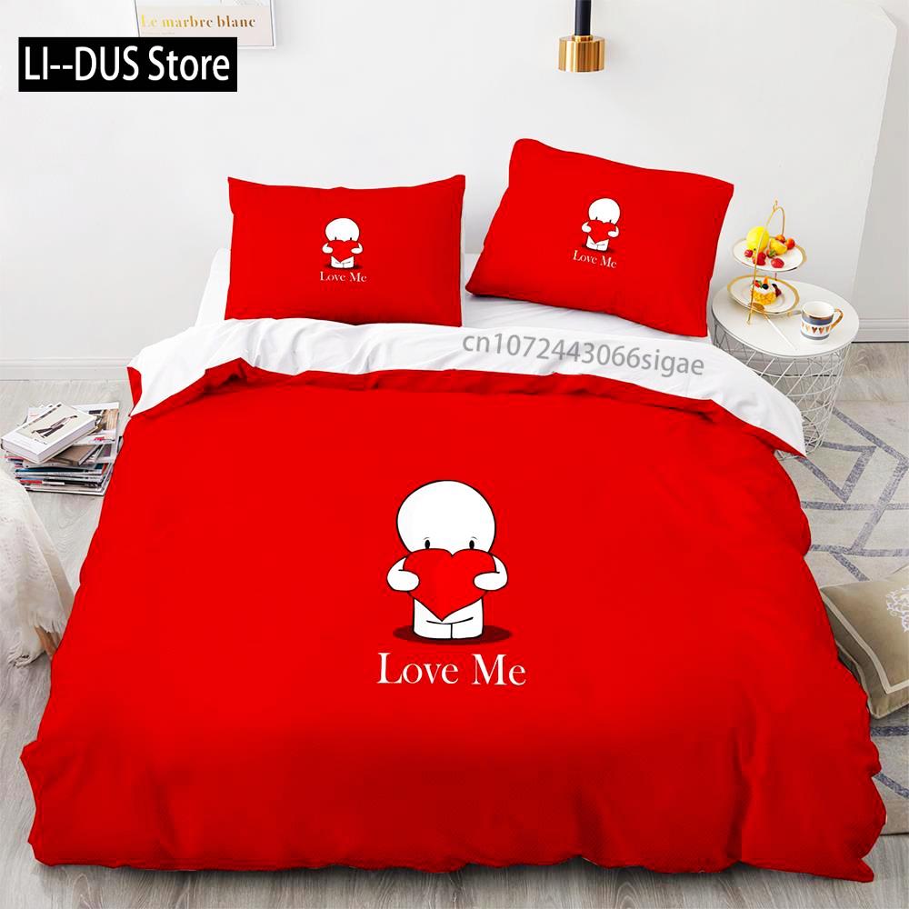Αγάπη Σετ Κλινοσκεπασμάτων Μονό Δίκλινο Πλήρες Queen King Size Σετ Κρεβατιού Γάμου Aldult Παιδικό Υπνοδωμάτιο Σετ Παπλωματοθήκης 3D Ζευγάρι Anime 035