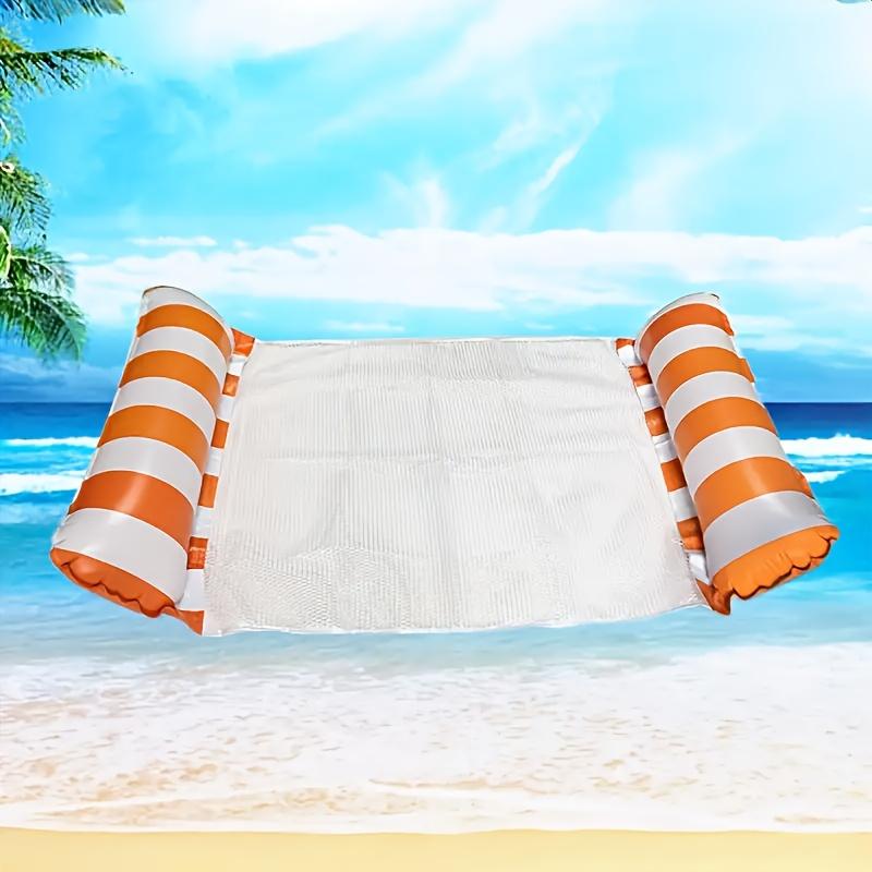 Striped PVC Inflatable Beach Chair - Portable And Foldable Adult Pool Lounger, Durable Party And Pool Accessory