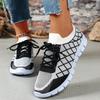 Fashion Women's Fashion Strip Plaid Knitted Sneakers Soft Sole Breathable Mesh Running Shoes for Women Lightweight Slip On Tennis Shoes