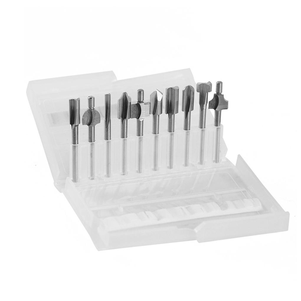 10pcs Set Box 3mm HSS Titanium Router Bits Wood Milling Fits Rotary Tool Engraving Machine Sharpening Slot