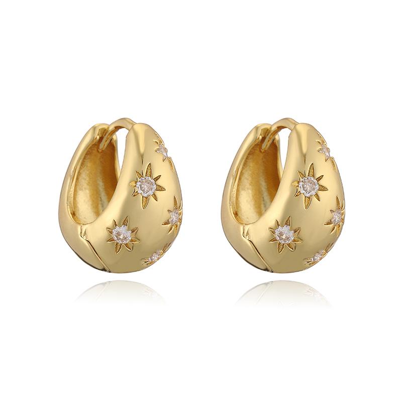 

HECHENG, Colourful Zirconia Sun Pattern U-Shape Popular Simple Unisex Metal Earrings 1 Pair (Couple Zircon) Other