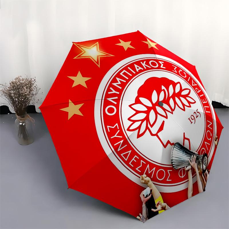 Olympiacos F.C. Ombrello Portatile Piraeus con Apertura e Chiusura Automatiche, Struttura a 8 Stecche, Adatto per Uomini e Donne in Tutte le Stagioni Perfetto