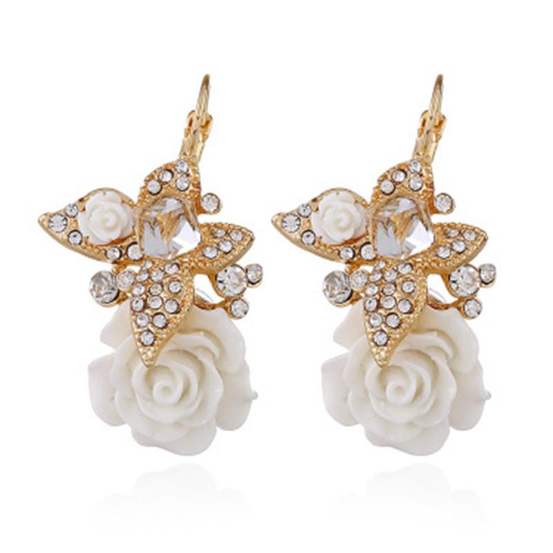 Dowei Etnické Motýlí Květinové Pryskyřičné Růžové Náušnice Klipsy - Retro Styl Dámské Šperky