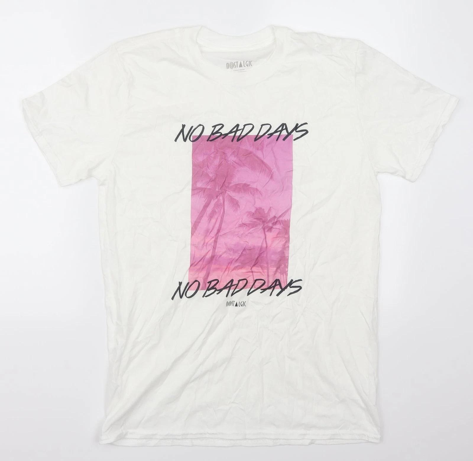 Nostalgic Mens White Cotton blend T-Shirt Size M - No Bad Days XL