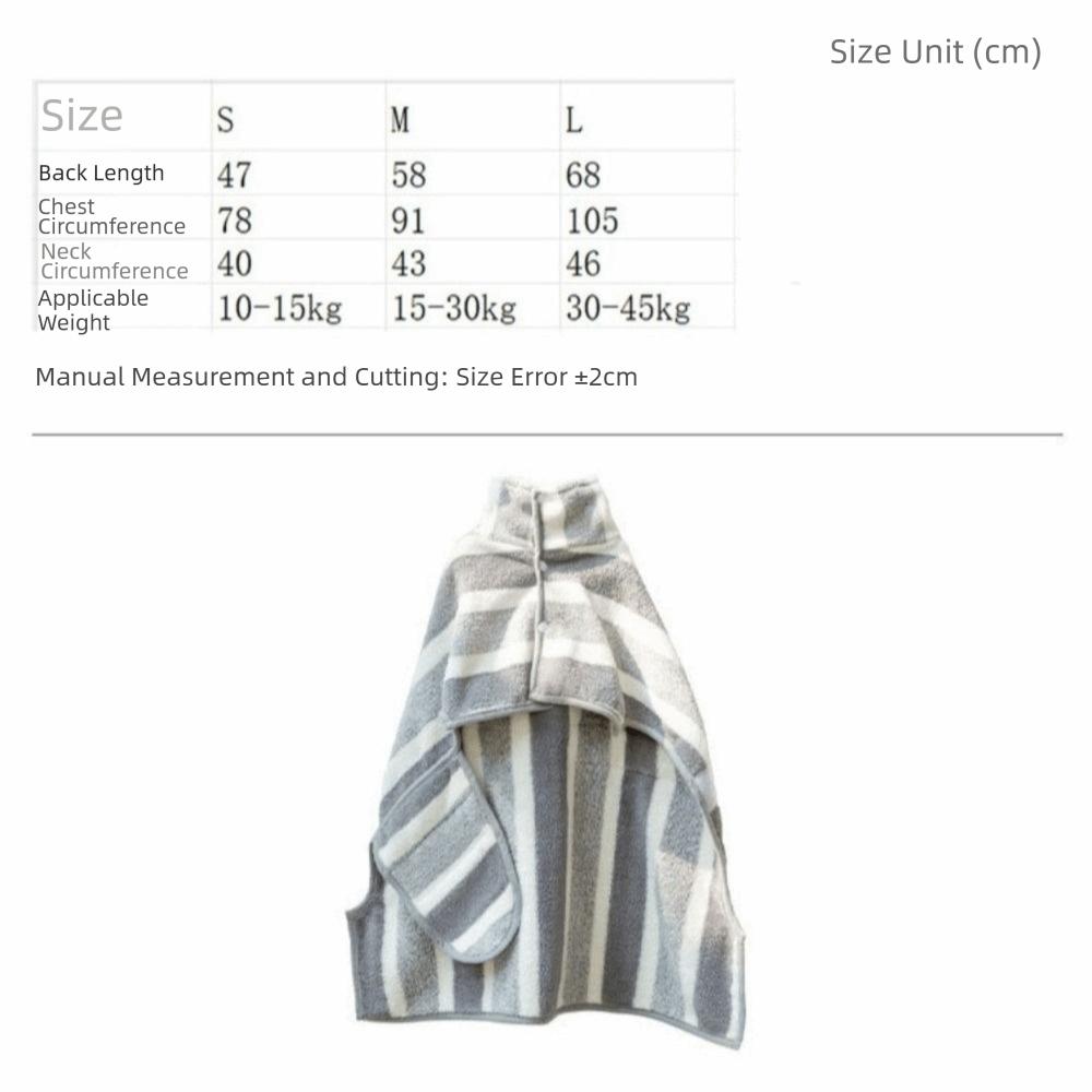 Super Absorbent Coral Velvet Towel Quick-Dry with Adjustable Belly Strap Dog Bathrobe Thickned Soft Striped Dog Towel