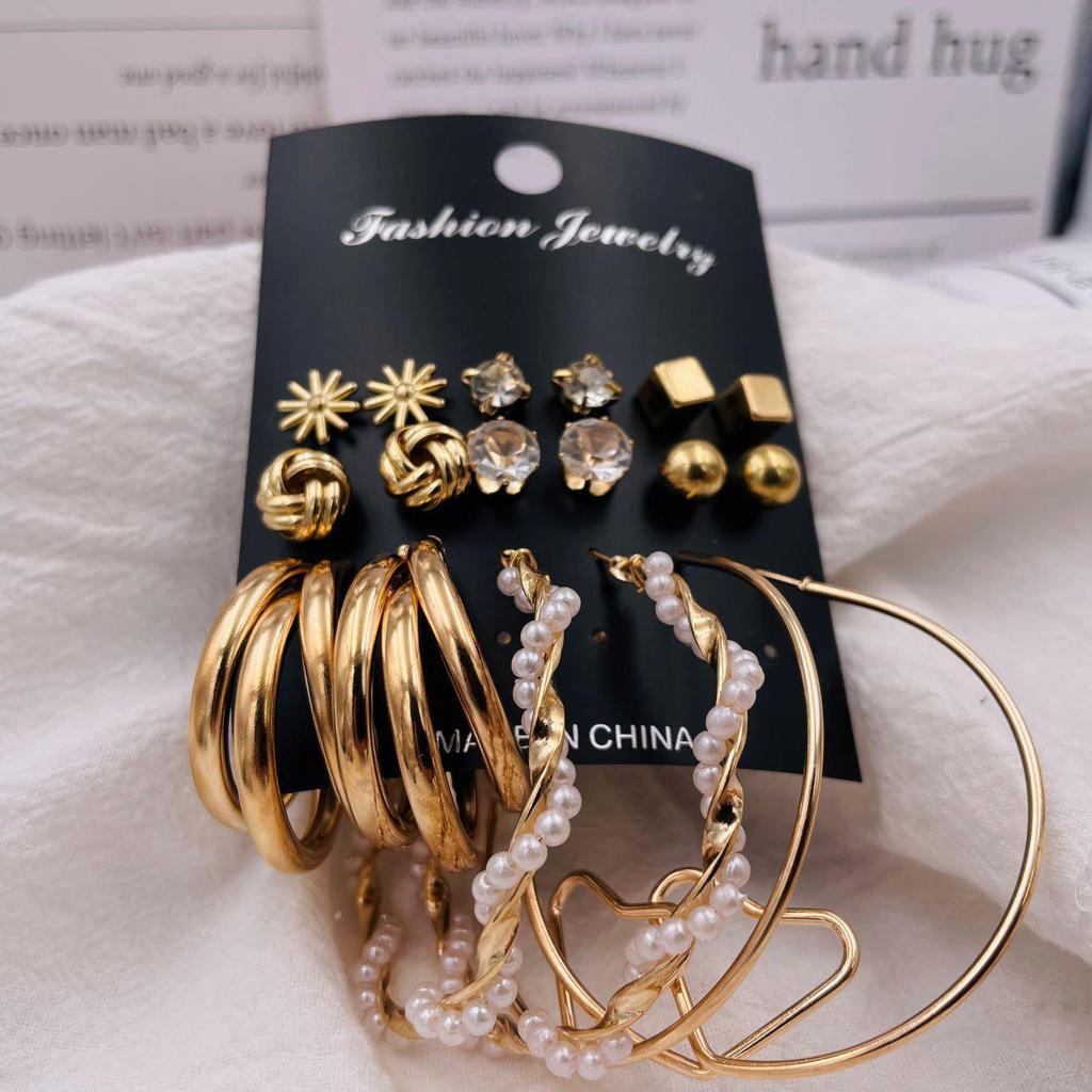 Gold-Pearl Punk Hoop Earrings Set for Women