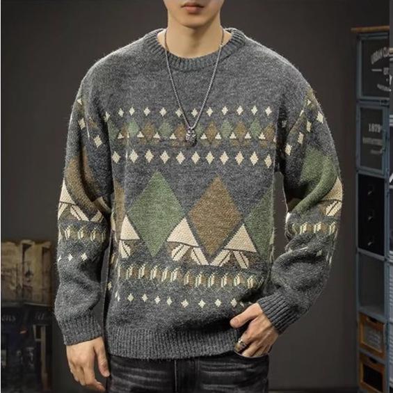 Amerikanischer Klassischer Retro Herren Übergröße Pullover: Herbst/Winter Ethnischer Stil Lässige Strickware