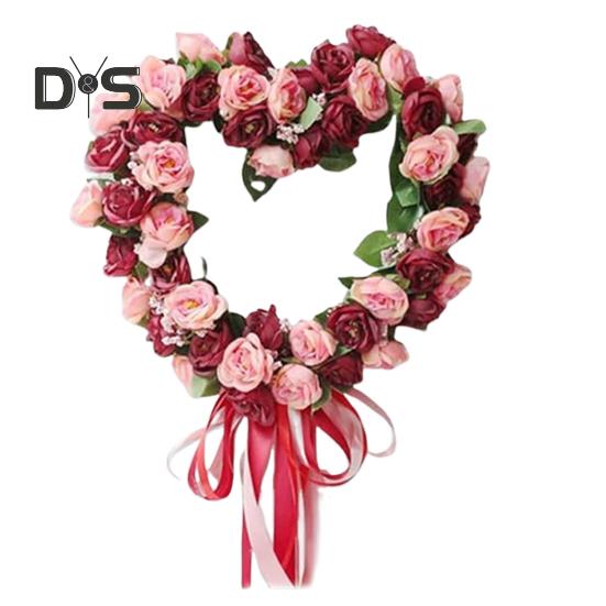 Жүрек пішінді раушан гүлінен жасалған гүл шоғы Валентин күніне арналған жасанды раушан гүлінен жасалған ленталы гирлянда Үйдің есігіне арналған гүлді гүл шоғы Үйлену тойының мерейтойын безендіру үшін