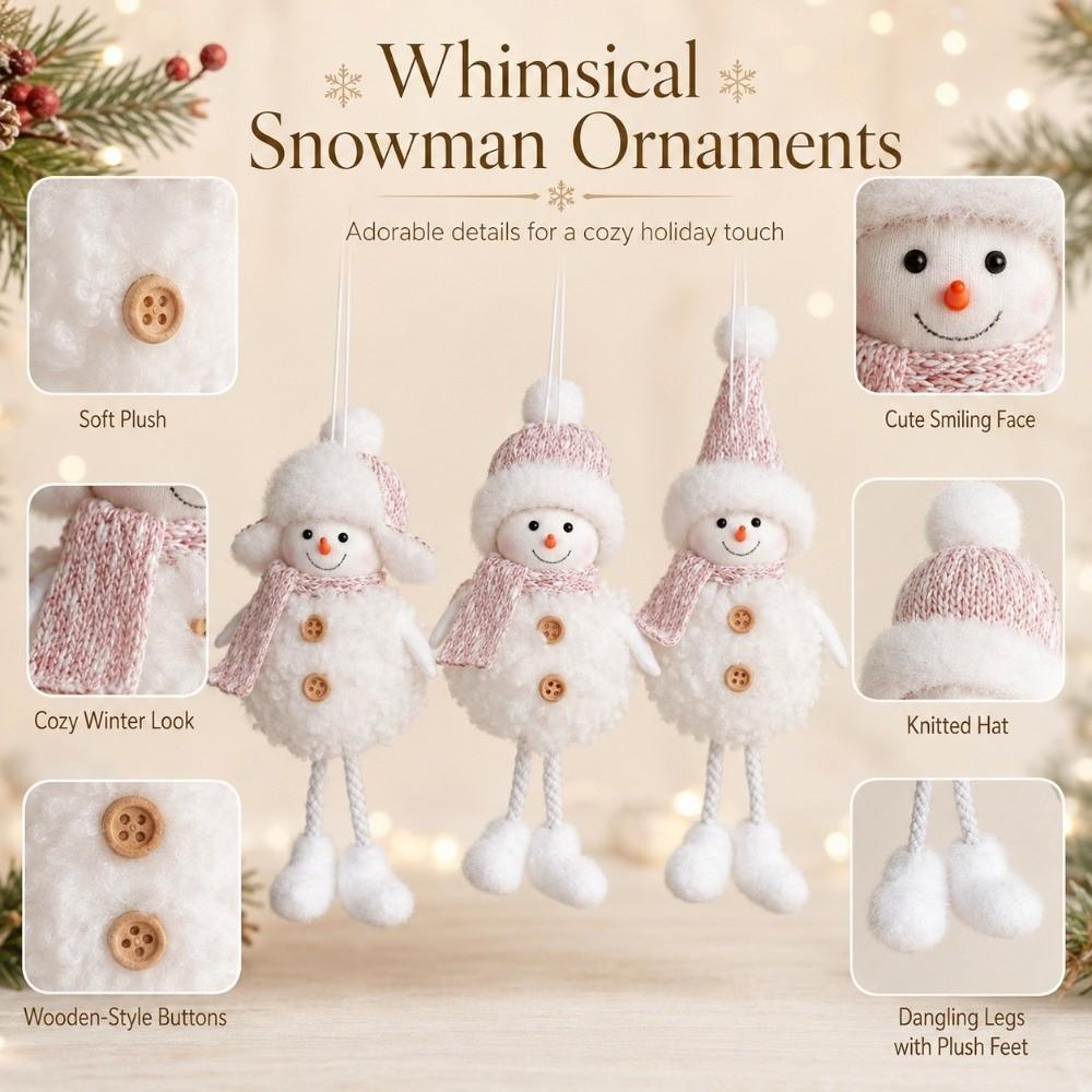 Cartoon Pink White Snowman Ornament Soft Plush Snowman Doll Festive Tree Pendant
