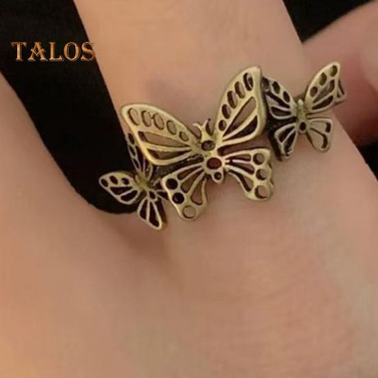 Retro-Ring, hohl, Schmetterling, Kronenform, Strass-Dekor, dunkler cooler Stil, Legierung, Stapelring, Abschlussball, Party, Dating, Schmuck