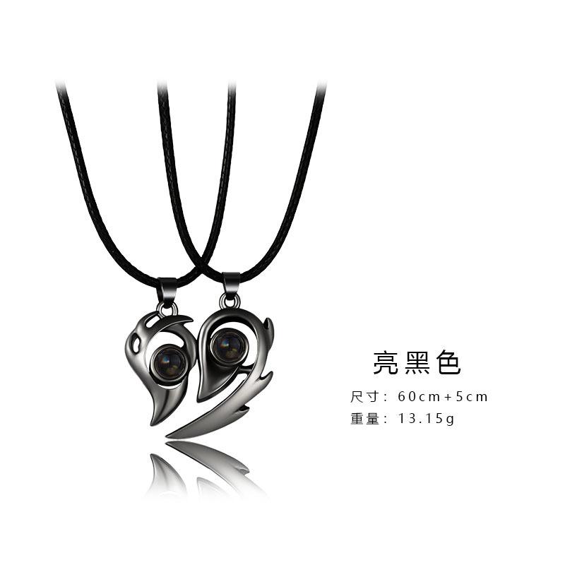 2Pcs Magnetic Couple Necklace For Women Men I Love You 100 Languages Projection Necklace Heart Shape Pendant Necklace Zircon