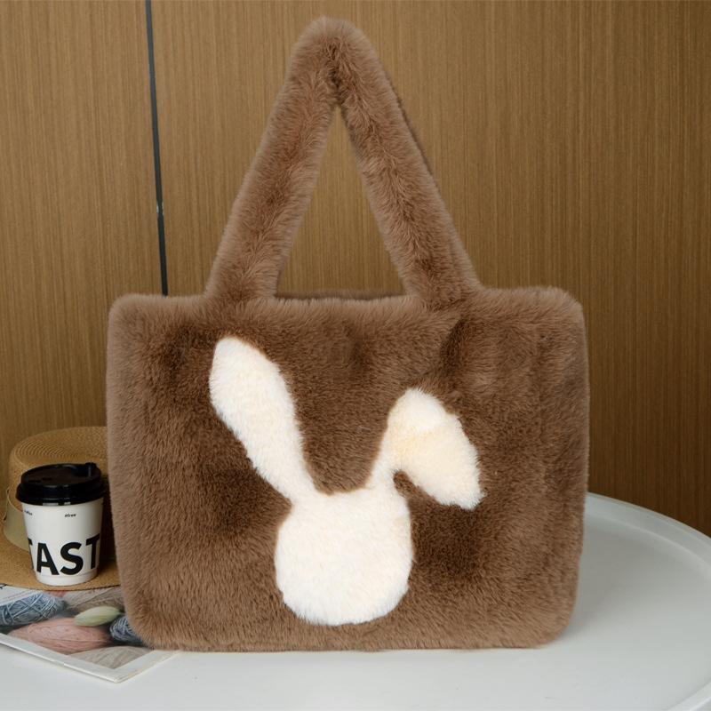 Soft and Cute Rabbit Plush Bag with Big Ears Women's New Large Capacity Hand-held Shoulder Bag Trendy Tote Bag