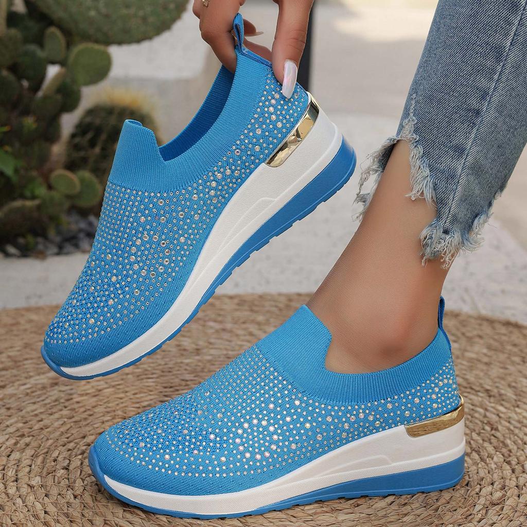 Women'S Fashionable Vulcanized Shoes Breathable Slip On Casual Solid Color Flat Shoes Spring Summer Rhinestone Slip On Loafers