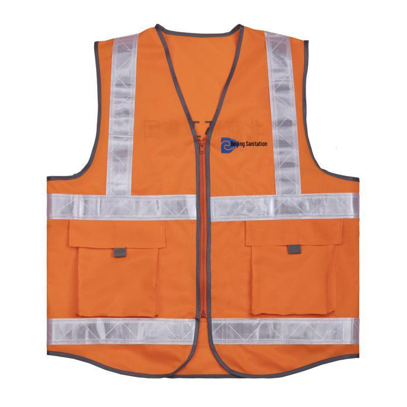 High-Visibility Safety Vest with 4 Reflective Strips for Traffic and Sanitation Use Orange High-Brightness Reflective Vest One Size