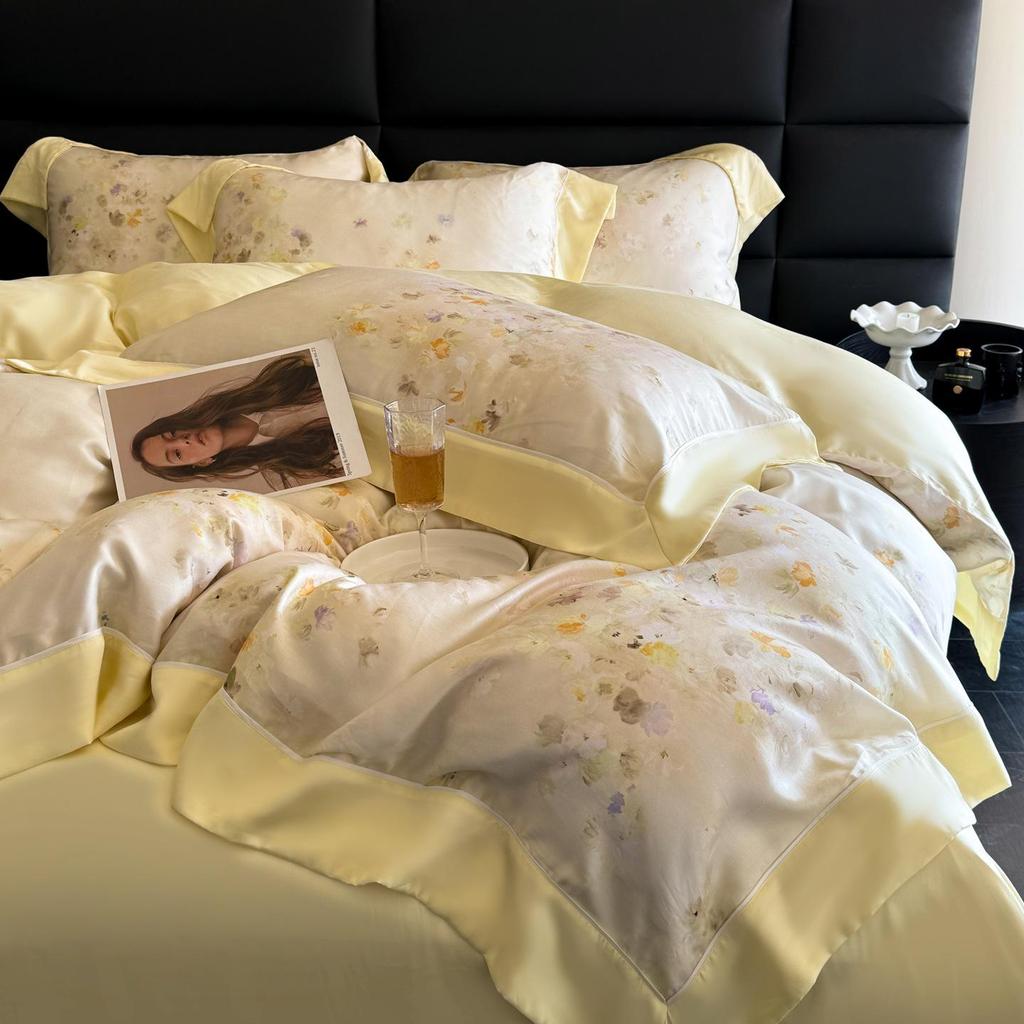 New 60s Lyocell Cool Feel Digital Print 4-Piece Bedding Set: Duvet Cover & Bed Sheet for 1.8m Bed