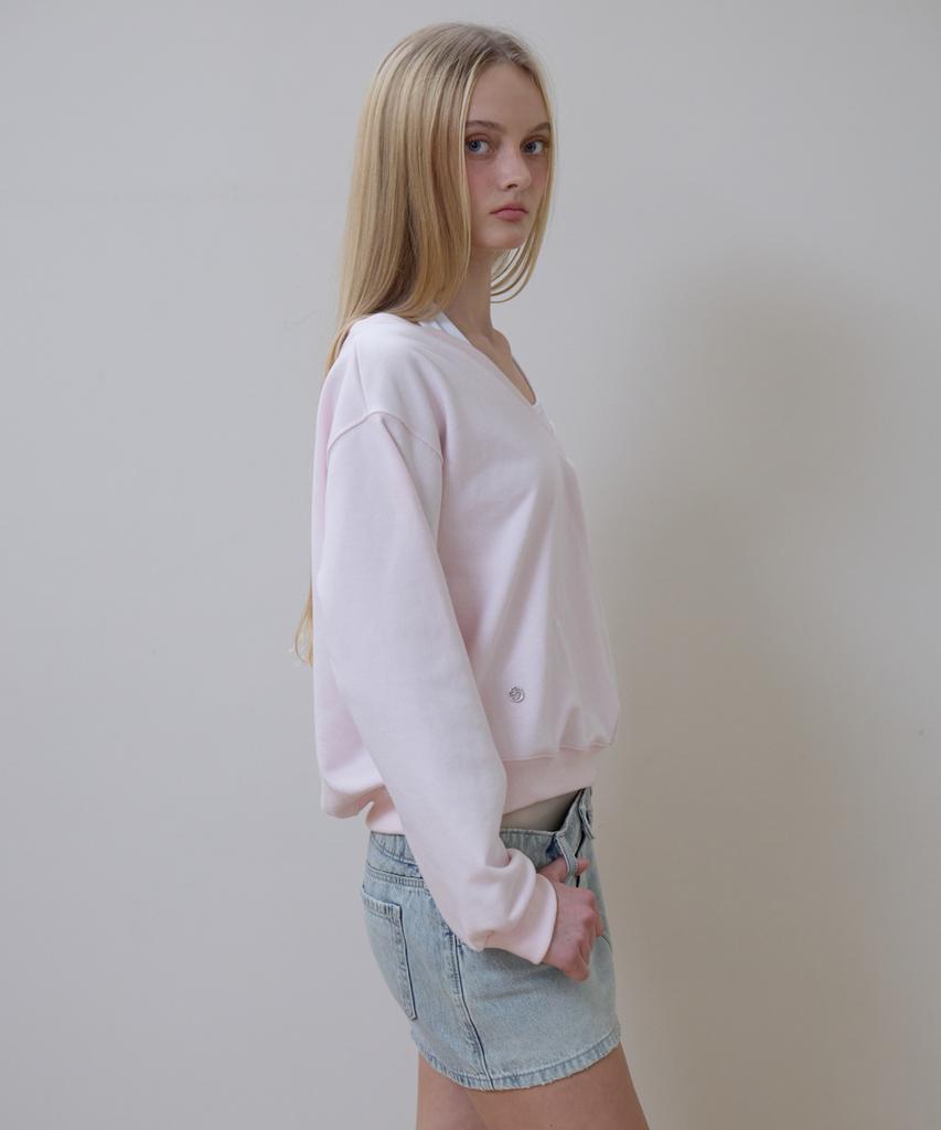 Rosefranz Deep V-Neck Sweatshirt [Pink]