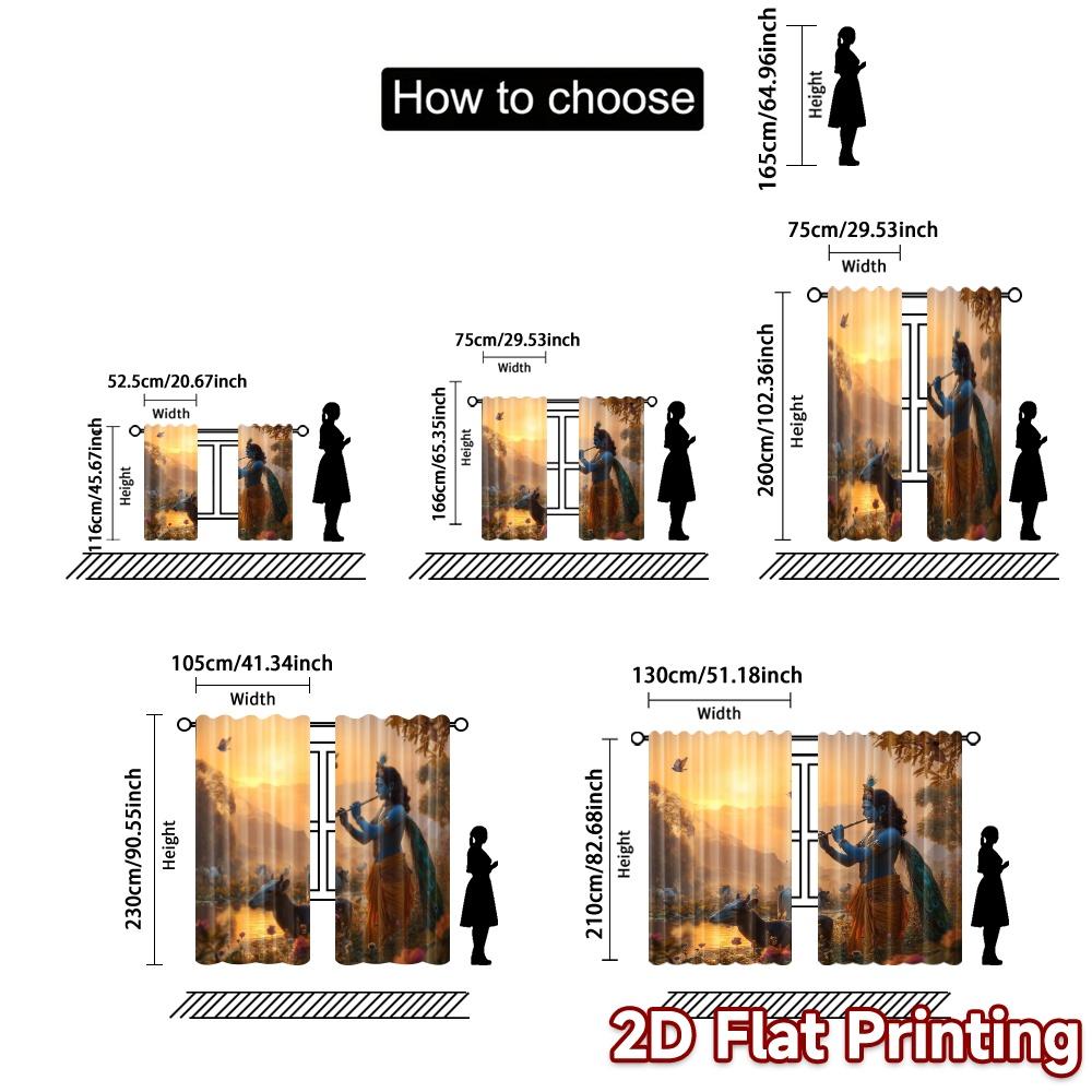 2pcs, 2D FLAT PRINTING Curtains (Without Rod) Pastoral Harmony Popular Curtain Cloth Yarn Curtains Home Decor Perfect for