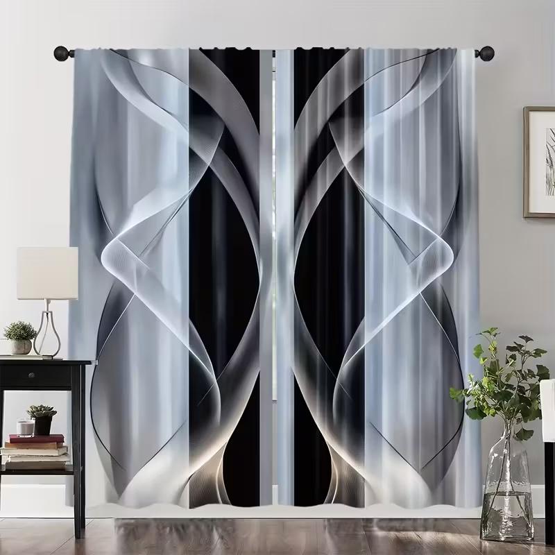 2 Pcs Black and white curve print curtains,suitable for bedroom,living room kitchen decoration,home decoration,window decoration