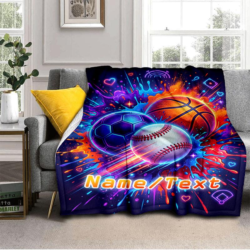 1PC Custom Name Sports Ball Celebration flannel blanket versatile,all-season throw suitable for the living room,bedroom,camping,travel,and gift