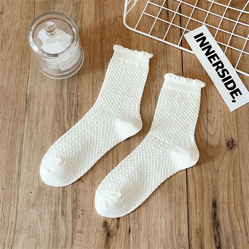 Female Summer Thin Pure Color Sweet Lace In The Tube Stack Socks