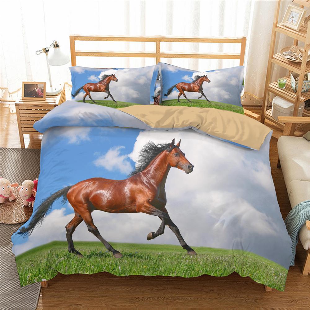 Horse Dog King Queen Bedding Set 3D Printed Animals Adult Kids Gift Duvet Cover Wildlife Quilt Cover Polyester Comforter Cover