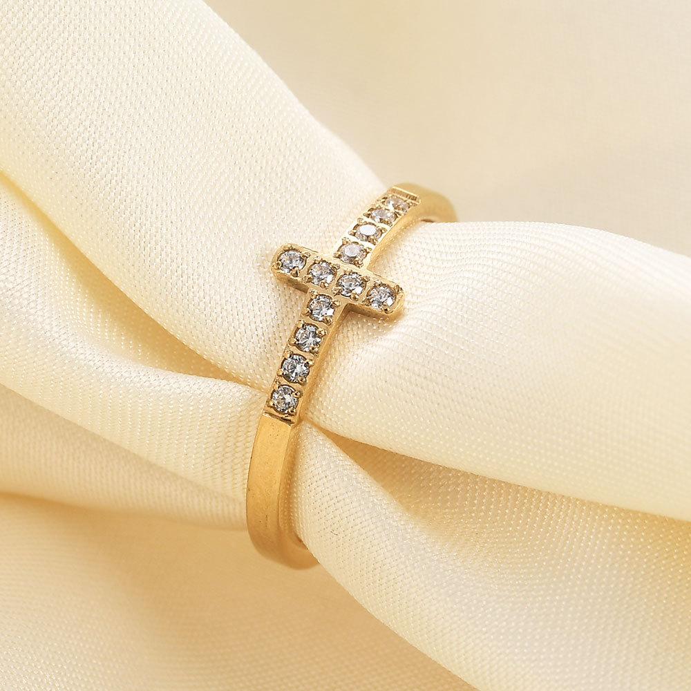 7MM Cross Ring Titanium Steel Diamond Inlaid Minimalist Stylish Jewelry