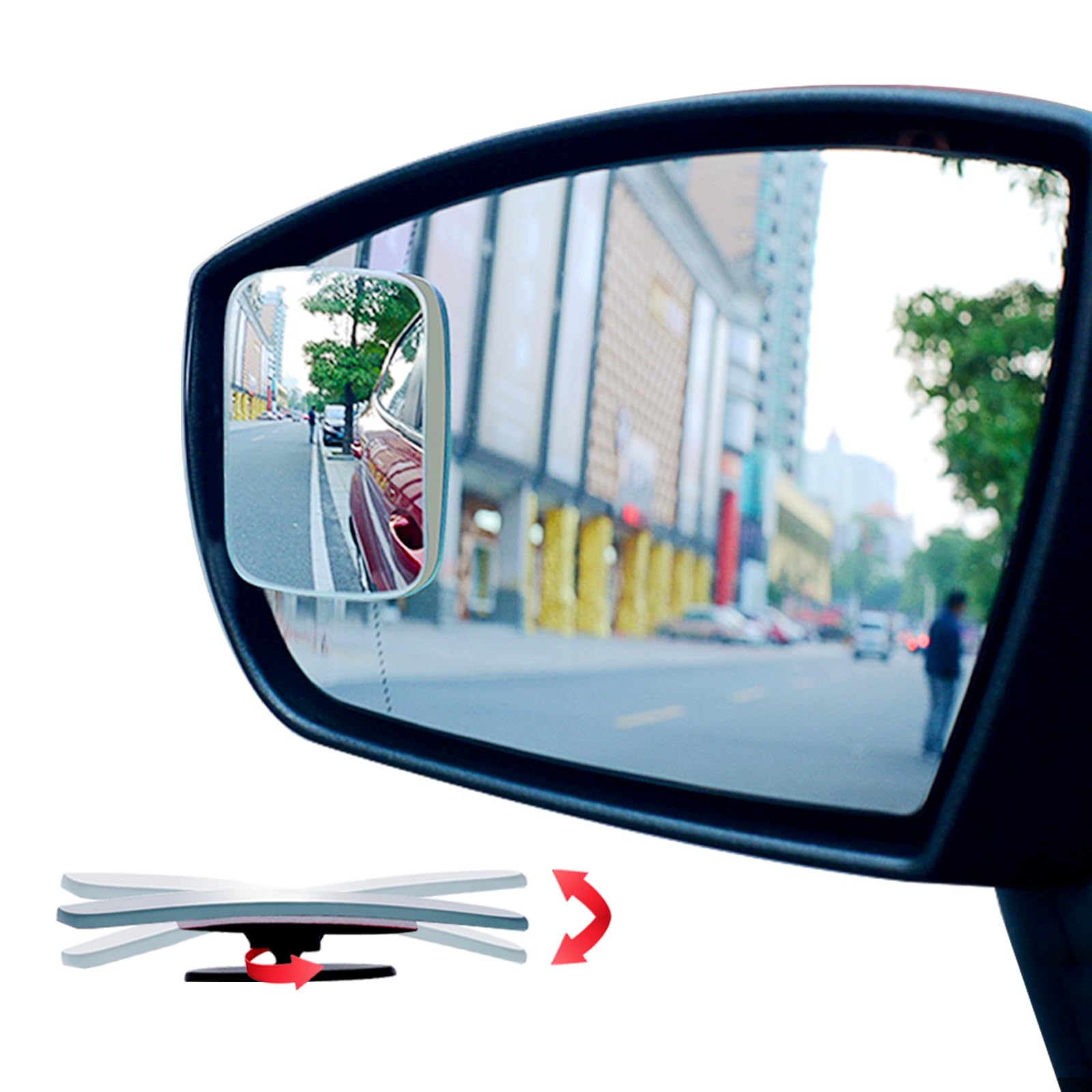 Ampper Car Auxiliary Mirror, Lane Change Mirror, Rear Viewing, 360° Angle Adjustment, Side Mirror (Rectangular, 4 Pieces) Pack of 4